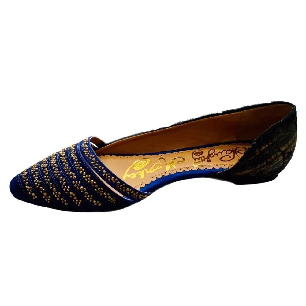 Blue Suede Studded Ballet Slip On Loafer Flats NEW